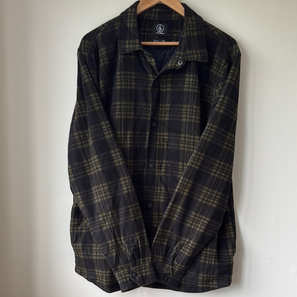 Volcom Men's Dark Plaid Micro Fleece Shirt Jacket - Large